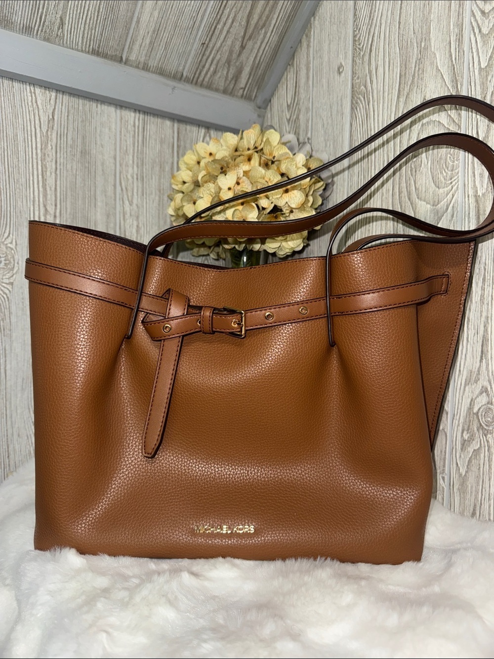 Michael Kors Emilia Large Pebbled Leather Belt-Detail Tote